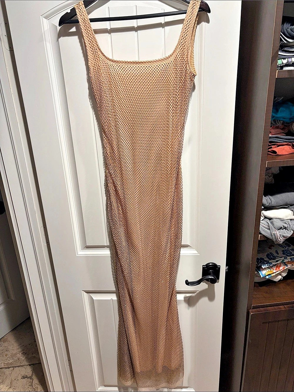 Self-Portrait Rhinestone Mesh Maxi Dress in Gold